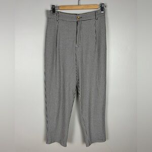 ZARA Houndstooth Trouser Pants Size Med Pleated Straight Leg